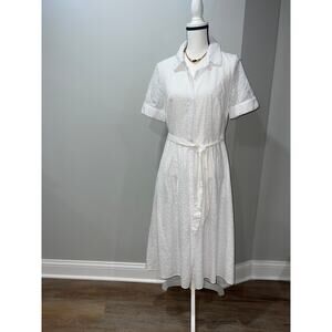 Tommy Hilfiger Elegant White Midi Dress Size 10 – Lined, Pockets, Button Down